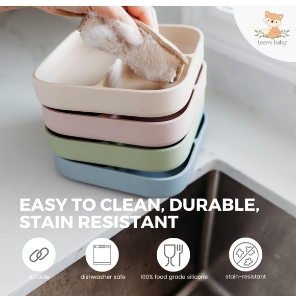 Teemi baby Silicone Divided Suction Plate | BPA-Free Non-Slip Design (Blush) - Picture 6 of 6